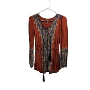 Women’s Long Sleeve Boho Free People Lace Up Detail at Neckline Sz.XS